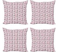 ABAKUHAUS Jungle Leaves Ensemble de housses de coussin (4 pièces), Magnolias in Rose, Impression numérique moderne recto-verso, 60 cm x 60 cm, rose bébé multicolore