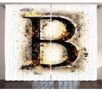 ABAKUHAUS Lettre b Rideau rustique, langue enflammée, rideau à fronces pour chambre à coucher avec boucles et crochets, 280 x 175 cm, beige noir orange