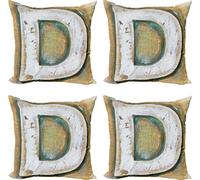 ABAKUHAUS Lettre C Ensemble de housses de coussin (4 pièces), initiales rustiques grunge, impression numérique moderne recto-verso, 40 cm x 40 cm, orange pâle, vert, blanc