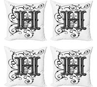 ABAKUHAUS Lettre H Ensemble de housses de coussin (4 pièces), motif monastère H, impression numérique moderne recto-verso, 60 cm x 60 cm, noir, gris, blanc