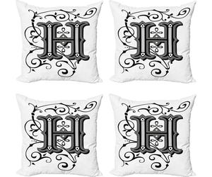 ABAKUHAUS Lettre H Ensemble de housses de coussin (4 pièces), motif monastère H, impression numérique moderne recto-verso, 60 cm x 60 cm, noir, gris, blanc