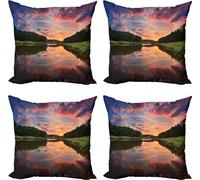 ABAKUHAUS Lot de 4 housses de coussin Americana, panorama ukrainien, impression numérique moderne recto-verso, 50 cm x 50 cm, corail, vert, bleu