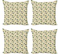 ABAKUHAUS Lot de 4 housses de coussin Avocado, fruits coupés en tranches entières Seedy, impression numérique moderne recto-verso, 40 cm x 40 cm, champagne et multicolore