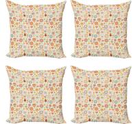ABAKUHAUS Lot de 4 housses de coussin rétro, fleurs et oiseaux chantants, impression numérique moderne recto-verso, 50 cm x 50 cm, multicolore