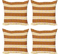 ABAKUHAUS Lot de 4 housses de coussin rétro, motif méandres, impression numérique moderne recto-verso, 40 cm x 40 cm, couleur abricot séquoia
