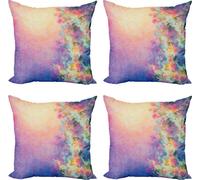ABAKUHAUS Lot de 4 housses de coussin violettes, Spring Cherry Blossom, impression numérique moderne recto-verso, 45 cm x 45 cm, marigold et violet