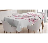 ABAKUHAUS Nappe asiatique, motif graphique illustré de fleurs de cerisier japonais Sakura, 140 x 200 cm, blanc rose