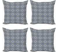 ABAKUHAUS Orient Set de housses de coussin (4 pièces), motifs mosaïque, impression numérique moderne recto-verso, 45 cm x 45 cm, gris, blanc, bleu