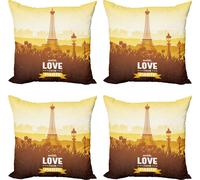 ABAKUHAUS Paris Lot de housses de coussin (4 pièces), scène romantique avec tulipes, impression numérique moderne recto-verso, 40 cm x 40 cm, orange, jaune, marron