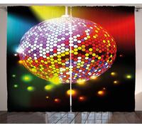 ABAKUHAUS Popstar-Party Rideau rustique, boule disco Vivid, salon Rideaux universels avec boucles et crochets, 280 x 175 cm, multicolore