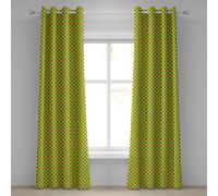 ABAKUHAUS Rideau à œillets Carnaval, motif rétro avec étoiles et motifs circulaires, design mascarade, rideaux décoratifs à 2 panneaux, 280 cm x 175 cm, vert, jaune, violet
