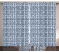 ABAKUHAUS Rideau ethnique rustique, motif hippie rayé, rideaux universels pour salon avec boucles et crochets, 280 x 175 cm, bleu marine crème