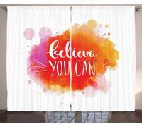 ABAKUHAUS Rideau rustique coloré, Believe You Can Words, rideau à fronces pour chambre à coucher avec boucles et crochets, 280 x 175 cm, multicolore