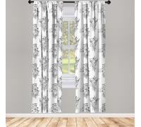 ABAKUHAUS Rideaux à fleurs, voilages, motif vintage monochrome représentant des plantes sauvages et des fleurs, 2 pièces 75 x 175 cm, gris anthracite et blanc