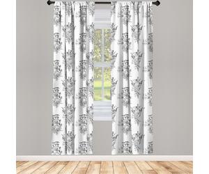 ABAKUHAUS Rideaux à fleurs, voilages, motif vintage monochrome représentant des plantes sauvages et des fleurs, 2 pièces 75 x 175 cm, gris anthracite et blanc