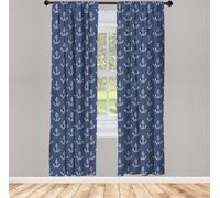 ABAKUHAUS Rideaux nautiques, voilages, motifs continus représentant des silhouettes d'ancres de bateaux, rayures marines, 2 pièces 75 x 245 cm, bleu-gris, gris, blanc