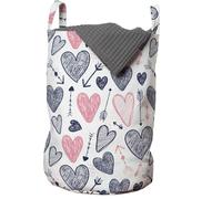 ABAKUHAUS Sac à linge Arrow, style Doodle Hearts Arrows, panier à linge avec poignées et fermeture à cordon pour laveries, 33 cm de large x 49 cm de haut, bleu ardoise-rose