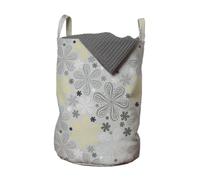 ABAKUHAUS Sac à linge gris et jaune, motif fleur jaune, panier à linge avec poignées et fermeture à cordon, pour laveries, 33 cm de large x 49 cm de haut, gris pâle et blanc