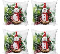 ABAKUHAUS Set de housses de coussin de Noël (4 pièces), bonhomme de neige rigolo, impression numérique moderne recto-verso, 45 cm x 45 cm, blanc