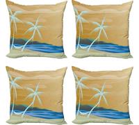 ABAKUHAUS Set de housses de coussin de plage (4 pièces), Sandy Exotic Beach, impression numérique moderne recto-verso, 60 cm x 60 cm, bleu marine-crème