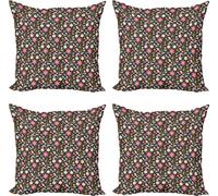 ABAKUHAUS Set de housses de coussin décoratives pour le jardin (4 pièces), fleurs abstraites pastel, impression numérique moderne recto-verso, 50 cm x 50 cm, multicolore
