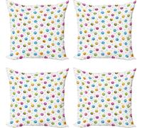 ABAKUHAUS Set de housses de coussin emoticon (4 pièces), visages ronds colorés et amusants, impression numérique moderne recto-verso, 40 cm x 40 cm, multicolore