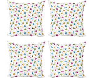 ABAKUHAUS Set de housses de coussin emoticon (4 pièces), visages ronds colorés et amusants, impression numérique moderne recto-verso, 40 cm x 40 cm, multicolore