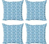 ABAKUHAUS Shells Set de housses de coussin (4 pièces), imprimé crustacés, impression numérique moderne recto-verso, 50 cm x 50 cm, bleu pâle, blanc et bleu