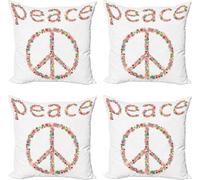 ABAKUHAUS superbe ensemble de housses de coussin (4 pièces), symbole de paix avec fleurs, impression numérique moderne recto-verso, 45 cm x 45 cm, multicolore