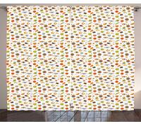 ABAKUHAUS Sushi Rideau rustique, concept japonais Sea Food, rideau à fronces pour chambre à coucher avec boucles et crochets, 280 x 175 cm, multicolore