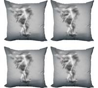 ABAKUHAUS Tornado Set de housses de coussin (4 pièces), Thunder in the Whirlwind, impression numérique moderne recto-verso, 40 cm x 40 cm, gris clair et blanc