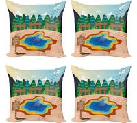 ABAKUHAUS Wyoming Lot de 4 housses de coussin, motif cartoon prismatique printanier, impression numérique moderne recto-verso, 45 cm x 45 cm, multicolore