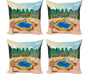 ABAKUHAUS Wyoming Lot de 4 housses de coussin, motif cartoon prismatique printanier, impression numérique moderne recto-verso, 45 cm x 45 cm, multicolore