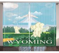 ABAKUHAUS Wyoming Rideau rustique, Voyage Égalité État, Salon Rideaux universels avec boucles et crochets, 280 x 175 cm, Multicolore