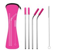 Abaodam 1ensemble Paille Acier Inoxydable avec Capuchon Silicone Anti-rayures Set pour Smoothies Glaces Cocktails Randonnée et Usage Quotidien Couleurs Aléatoires Couleur Aléatoire