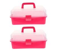 Abaodam 2 Pièces Boîte de Rangement Portable, Mallette de Transport D'outils en Plastique, Boîte de Rangement pour Kit de Maquillage, Rouge, Facile à Nettoyer, Légère, pour Outils