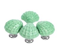 Abaodam 4 Pièces Bouton de Meuble en Céramique Vert, Design Coquillage | Style Créatif et Unique, Base Solide Résistante, pour Bibliothèque et Placards, Finition Décorative
