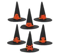 Abaodam 6 Pièces Chapeaux de Sorcière Feutre Noir pour Halloween Accessoires DIY pour Poupées et Décoration de Fête Motifs Citrouille Chat Chauve-souris Crâne Araignée Elfe pour Carnaval