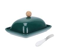 Abaodam Boîte à Beurre Plat Rectangulaire Élégant en Céramique Verte avec Couvercle et Couteau Intégré pour Repas Quotidiens et Cérémonie de Remise des Diplômes