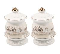 Abaodam Coupe D'offrande Bouddhiste Tasse en Relief de Fleur de Lotus Ronde 2pcs en Céramique Blanche Style Rétro Élégant pour Cérémonies et Autel Bouddhiste