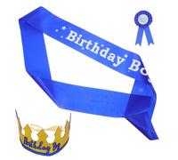 Abaodam Couronne D’anniversaire Bleue Réglable pour Garçons, Tête Festive | Tissu, Ensemble de Fête Bandeau et Badge, pour Écoles, Communautés, Adolescents et Hommes