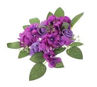 Abaodam Couronne de Bougie Artificielle Pourpre Fausses Roses et Hortensias en Plastique et Tissu, Décoration Élégante pour Centre de Table Mariage ou Anniversaire