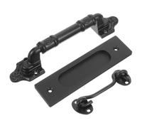 Abaodam Ensemble de Poignées de Porte de Grange en Métal Noir Mat Loquet Crochet Verrouillage Multi-fonction Facile à Installer pour Porte Coulissante et Placard