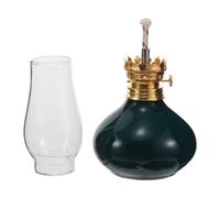 Abaodam Lanterne à Huile en Verre avec Base en Céramique Verte, Lampe à Huile Décorative Vintage pour Usage Intérieur, Facile d'entretien et Ambiance Sophistiquée