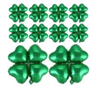 Abaodam Lot de 12 Ballons en Aluminium Vert de Cœur et Trèfle à Quatre Feuilles, Réutilisables et Résistants pour Décoration Mariage et Anniversaire
