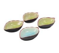 Abaodam Lot de 4 Assiettes en Céramique Forme Feuille pour Sauce et Amuse-gueules, Design Unique Glaçure Craquelée, Maison Restaurants Plusieurs styles