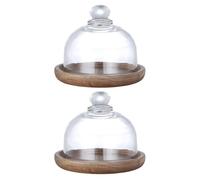 Abaodam Mini Plateau à Dessert en Bois Plateau de Présentation Pratique 2 Sets Cloche en Verre Rangement et Décoration de Fête pour Desserts