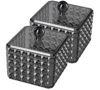 Abaodam Organisateur Maquillage en Acrylique Noir Couvercle, Lot de 2 Boîtes Élégantes pour Ranger Cotons-tiges et Vernis à Ongles sur Bureau de Chambre ou Coiffeuse