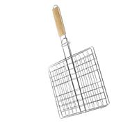 Abaodam Panier à Grillades en Acier Inoxydable Poignée en Bois pour Barbecue Extérieur, Portable Et Pratique, Camping Et Sorties en Plein Air, Grille De Gril Résistante Et Facile à Nettoyer