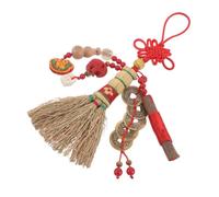 Abaodam Pendentif Balai de Chevet Feng Shui Vintage pour Berceau Bébé Amulette Suspendue Nœud Rouge et Pièce Chinoise Mini Balai Doux pour -Né Décoration Amulette pour Chambre Bébé
